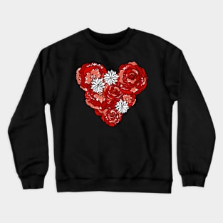 Red Heart of Roses and Daisies Crewneck Sweatshirt